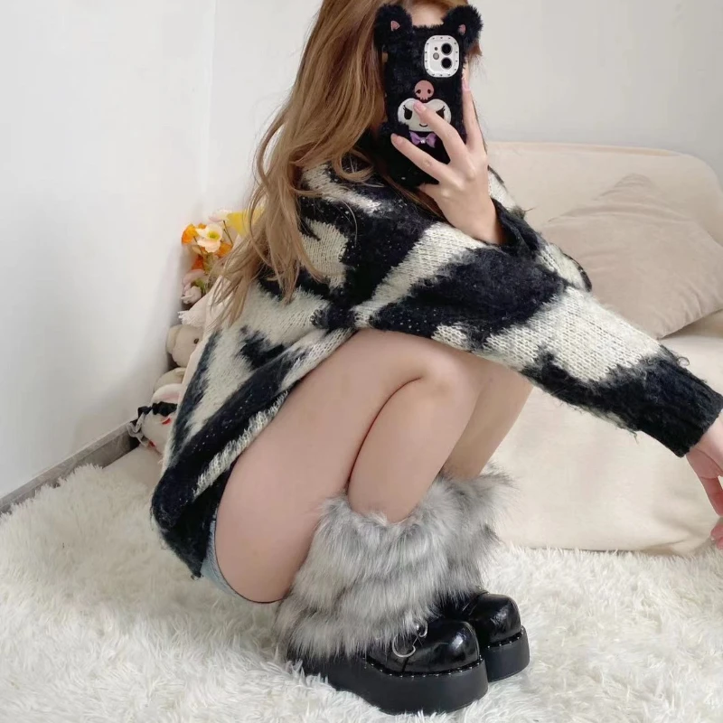 Faux Fur Foot Warmers Kawaii Fluffy Socks Jk Uniform Student Winter Plush Legging Anti-Slip Boots Leg Warm Pile Socks