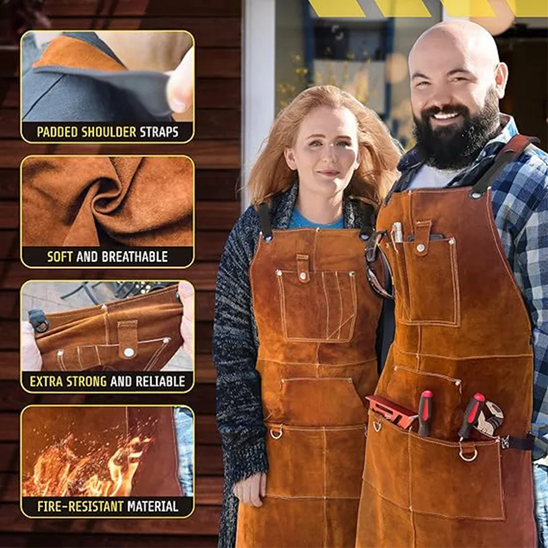 

Waterproof Flame Resistant Double Sided Fleece Work Apron for Woodworking Electrician BBQ Baking