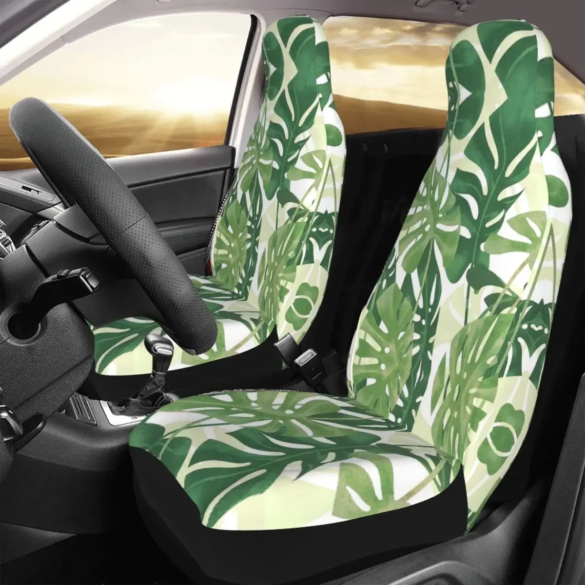 Vintage Monstera Leaves Universal Car Seat Cover Four Seasons Women Car Seat Protection Covers Polyester Fishing