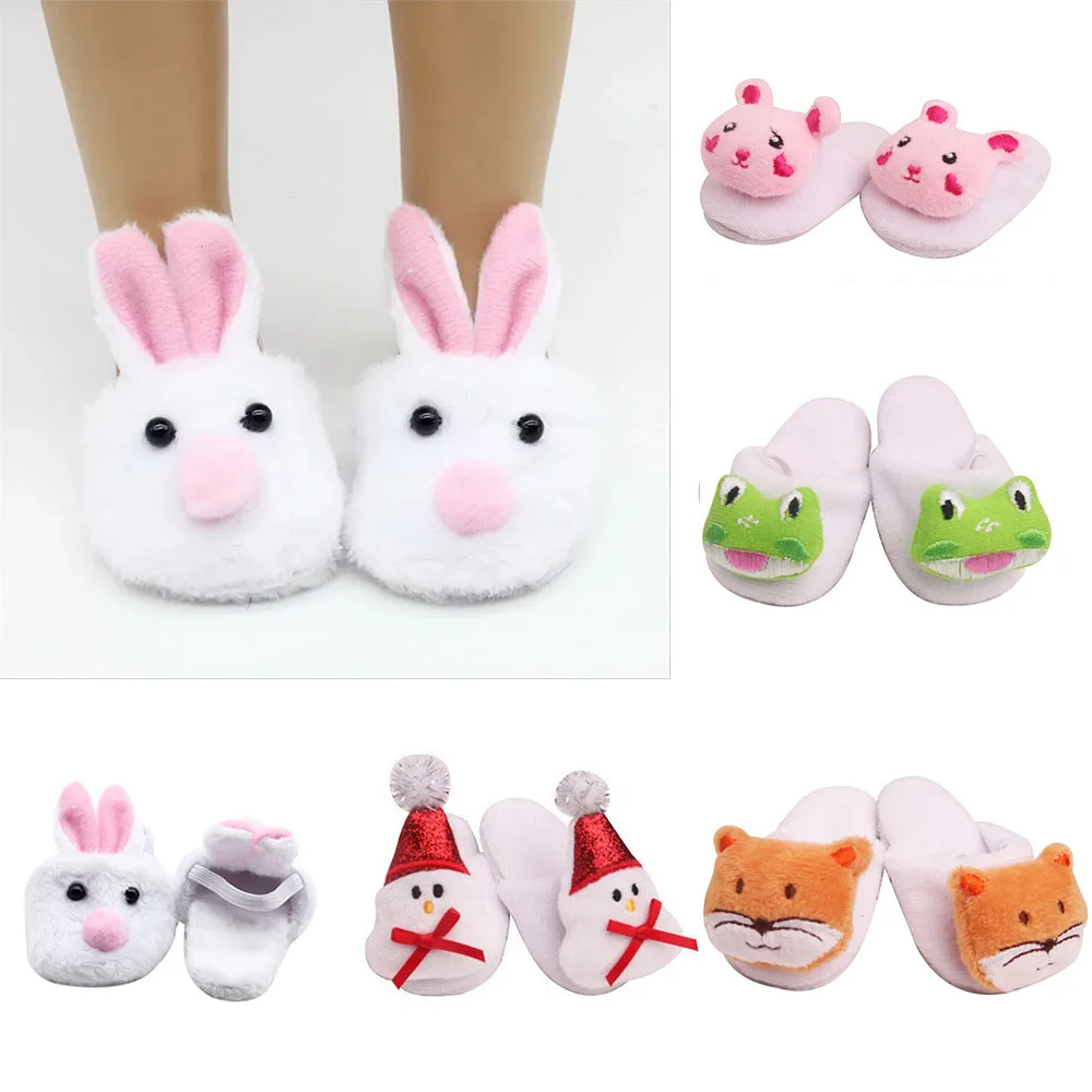 

7cm Plush Doll Slipper Rabbit, Tiger, Frog, Animal Shoes for 18 InchAmerican&43cm Baby New Born Girl Doll Accessories Toy