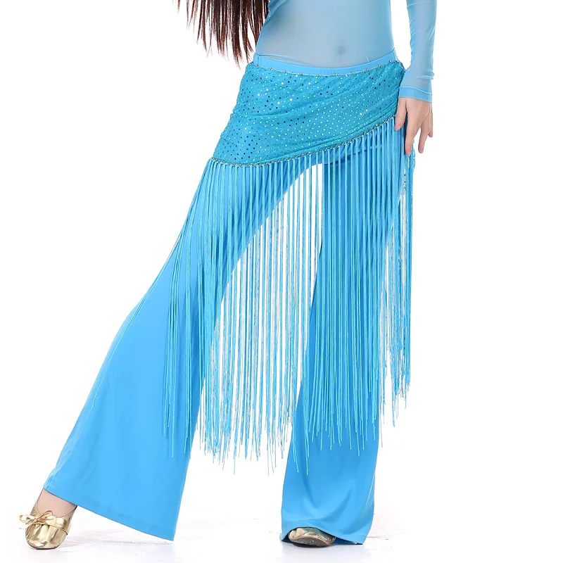 New Style 10 Colors Belly Dance Practice Clothes Accessories Stretchy Long Tassel Triangle Belt Sequins Belly Dance Hip Scarf