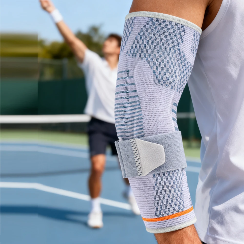 Verstellbare Ellbogenstütze für Tennis, Kompressionsbandage mit Riemen zur Schmerzlinderung, Gelenkstabilisierung & Trainingsschutz
