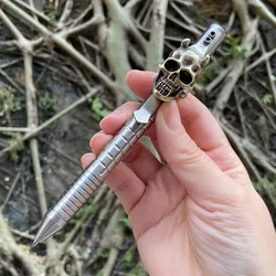 EDC Stainless Steel Ballpoint Pen Sliding Metal Pens Handmade Skull Pocket Clip Signature Pen Outdoors Writing Tools