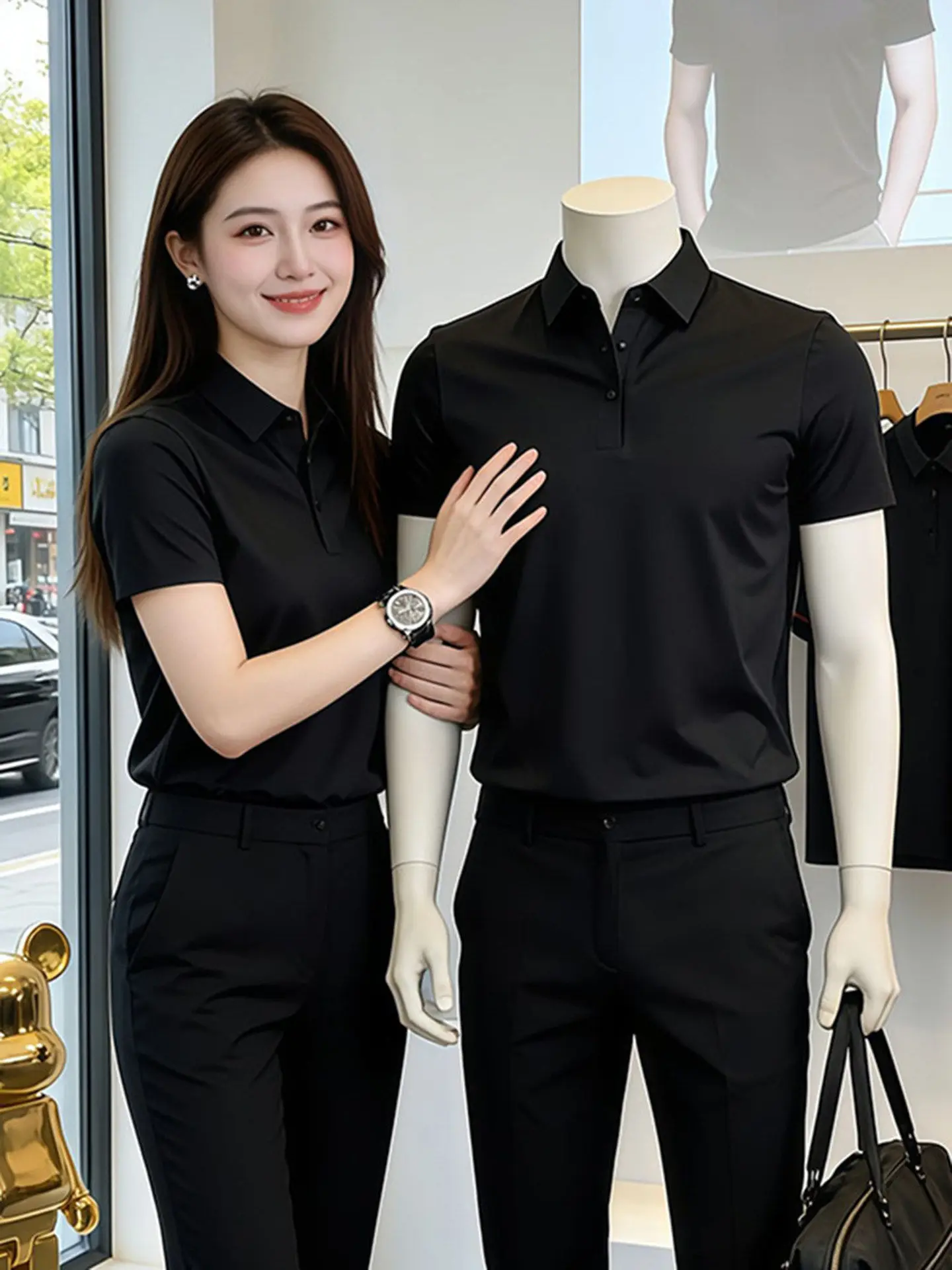 Black Ice Silk Quick Dry Short Sleeve  Shirt Men's Fashion Summer Thin High-End Sensation Slim Fit Half Sleeve American S...