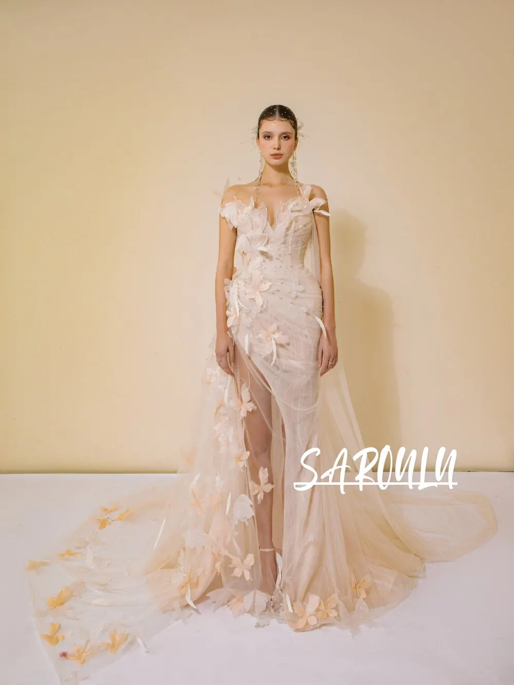 

Dreamy 3D Butterfly Mermaid Evening Dress Elegant Beaded Pleated Tulle Customized Prom Gown High-end Charming Galas Party Wear