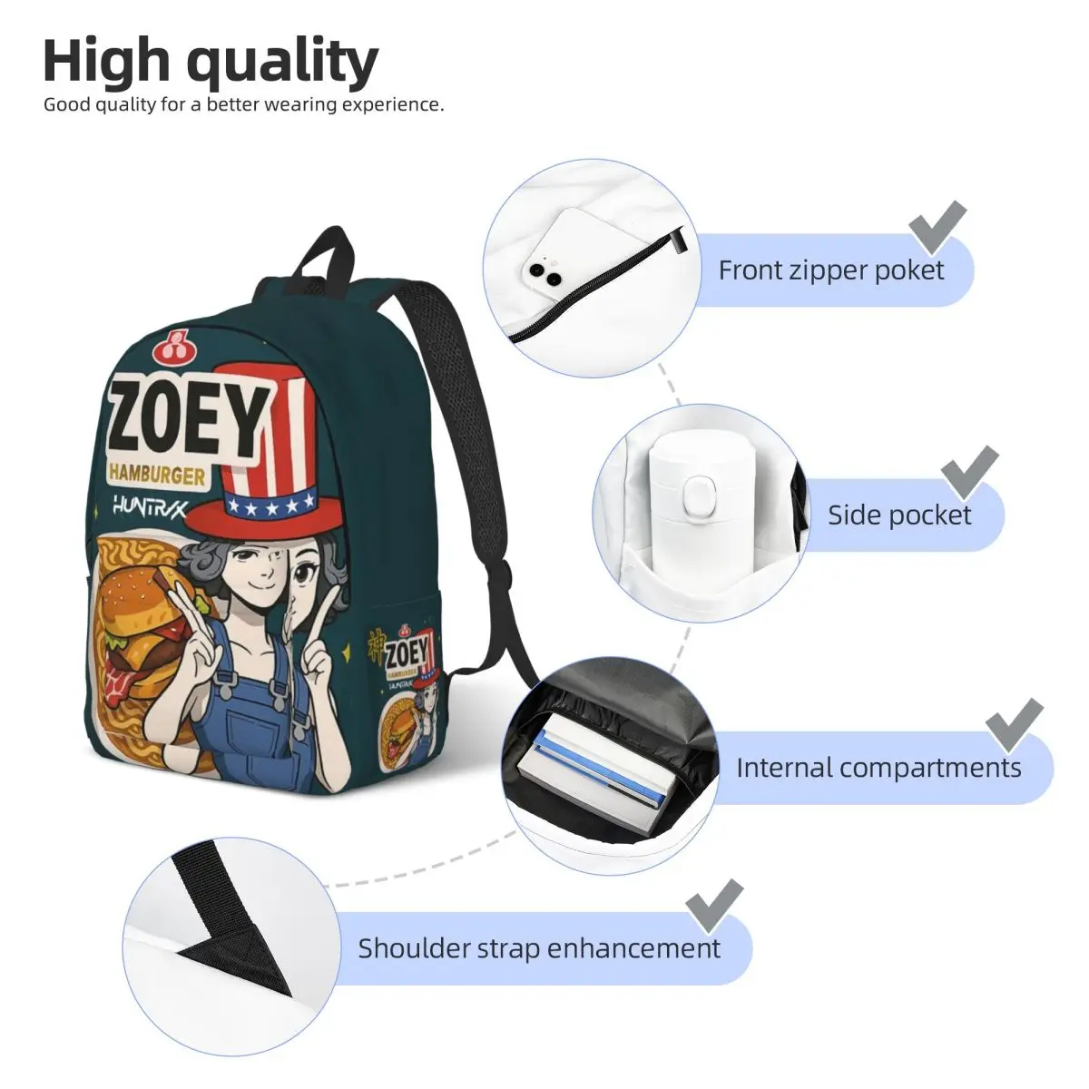حقيبة ظهر كلاسيكية من Zoey Ramen Flavor هدية للطلاب والمشي لمسافات طويلة والسفر KPop Demon Hunters Daypack للرجال والنساء حقائب قماش للكمبيوتر المحمول