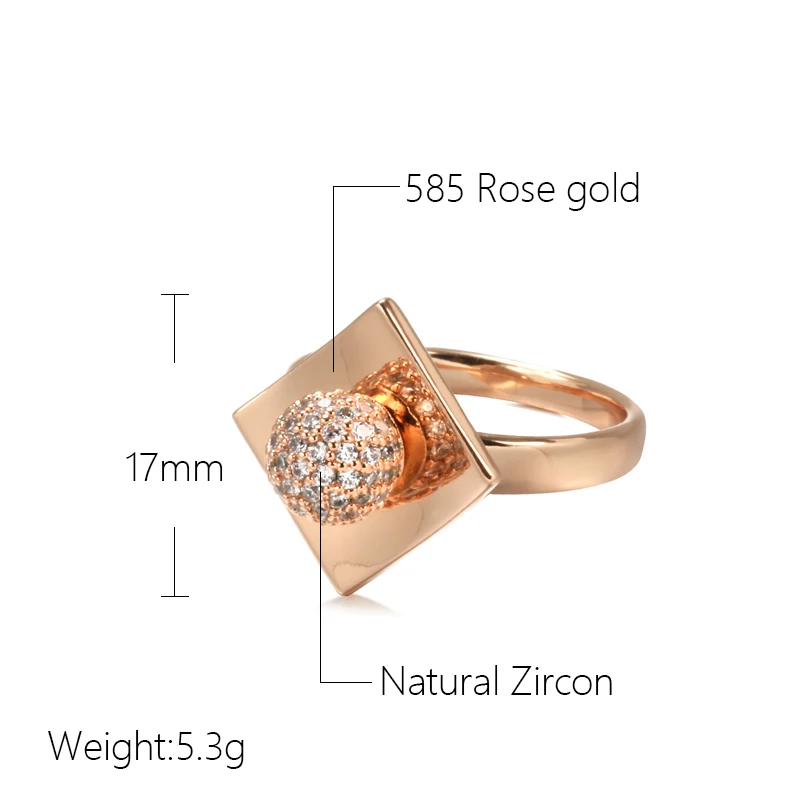 585 Rose Gold Women's Ring with Natural Zircon Small Ball Design