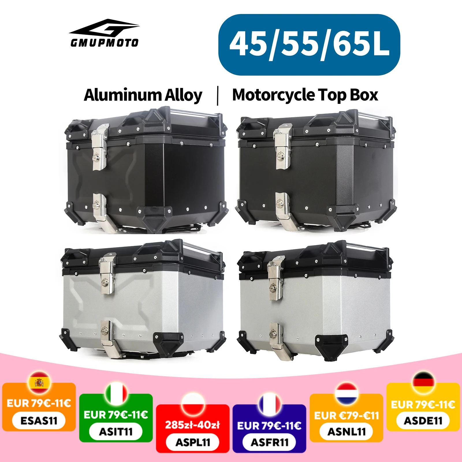 Top Case universel en aluminium pour moto, 45l, 55l, 65l, verrouillable, étanche, Anti-Collision, boîte arrière rigide, coffre de rangement, support arrière