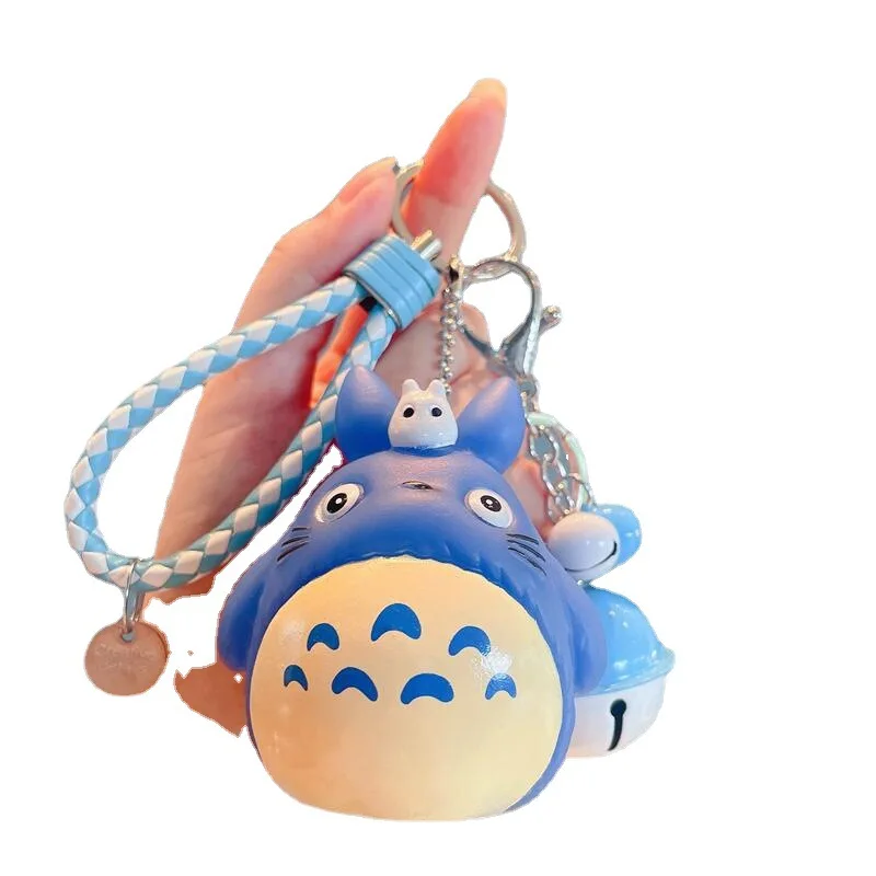 Cute Totoro Keychain Cartoon Figurine with Braided Wrist Strap & Bell, Bag & Car Pendant Accessory, Festive Gift for Couples view 5