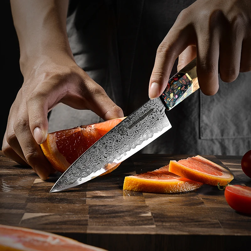 Grandsharp Japanese Damascus AUS-10 Steel 5.5 Inch Utility Knife Ultra Sharp Stainless Steel Chef Slicing Cutter Kitchen Knives