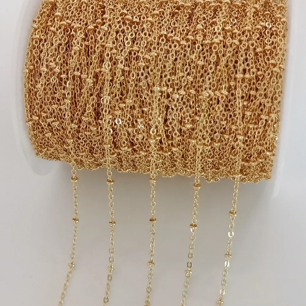 

14K Gold-plated Side Beaded and Interlocking Beaded Chain 1.2mm Semi-finished Loose Chain Necklace Bracelet DIY Accessory