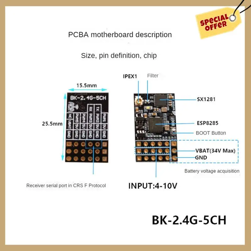 ELRS 2,4 ГГц 5-канальный ШИМ-приемник Expresslrs с 2Dbi 2,4G медная трубчатая антенна Протокол ШИМ/CRSF для RC FPV Дрон с фиксированным крылом-WMAN