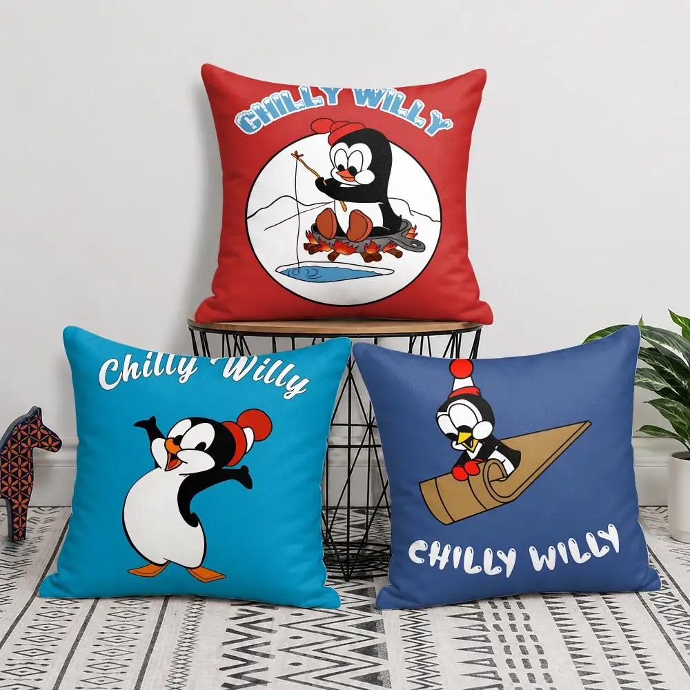 C-Chilly Willy Cartoon Cute Cushion Cover Silky Short Plush Invisible Zipper Dustproof Sofa Pillow Case For Home Decor