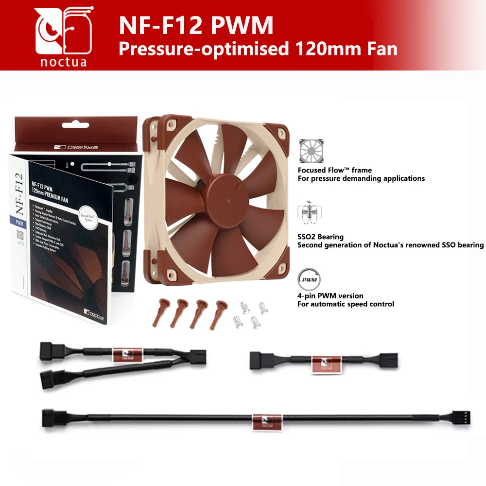 

NOCTUA NF-F12 PWM Chromax.Black.Замените для демонтажа давления. Тихая 4-контактная версия ШИМ. Подшипник SSO2 120x120x25 мм.