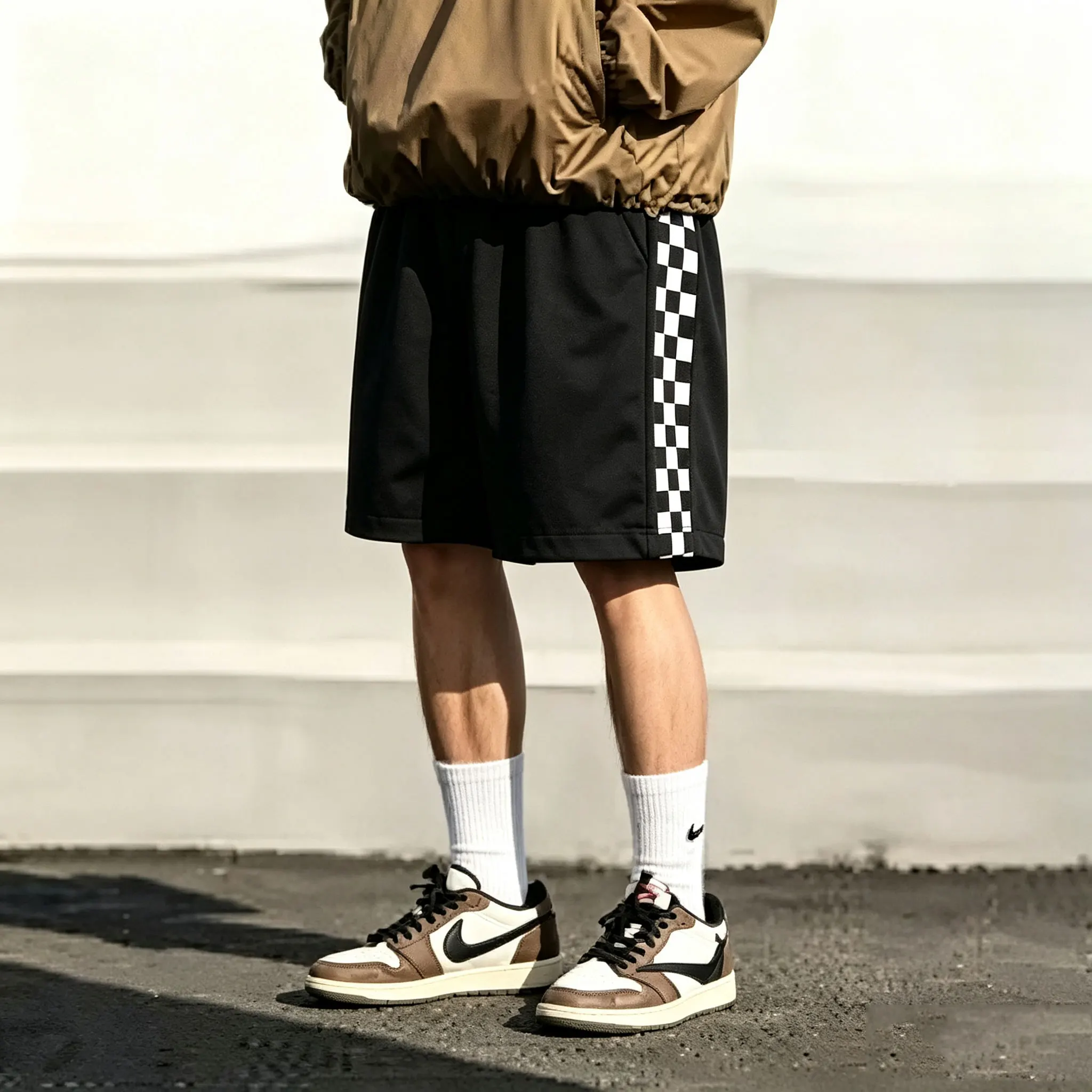 Minimalist Cool Handsome Checkerboard Casual Men Summer Thin American Retro Sports Straight Five-point Pants Versatile