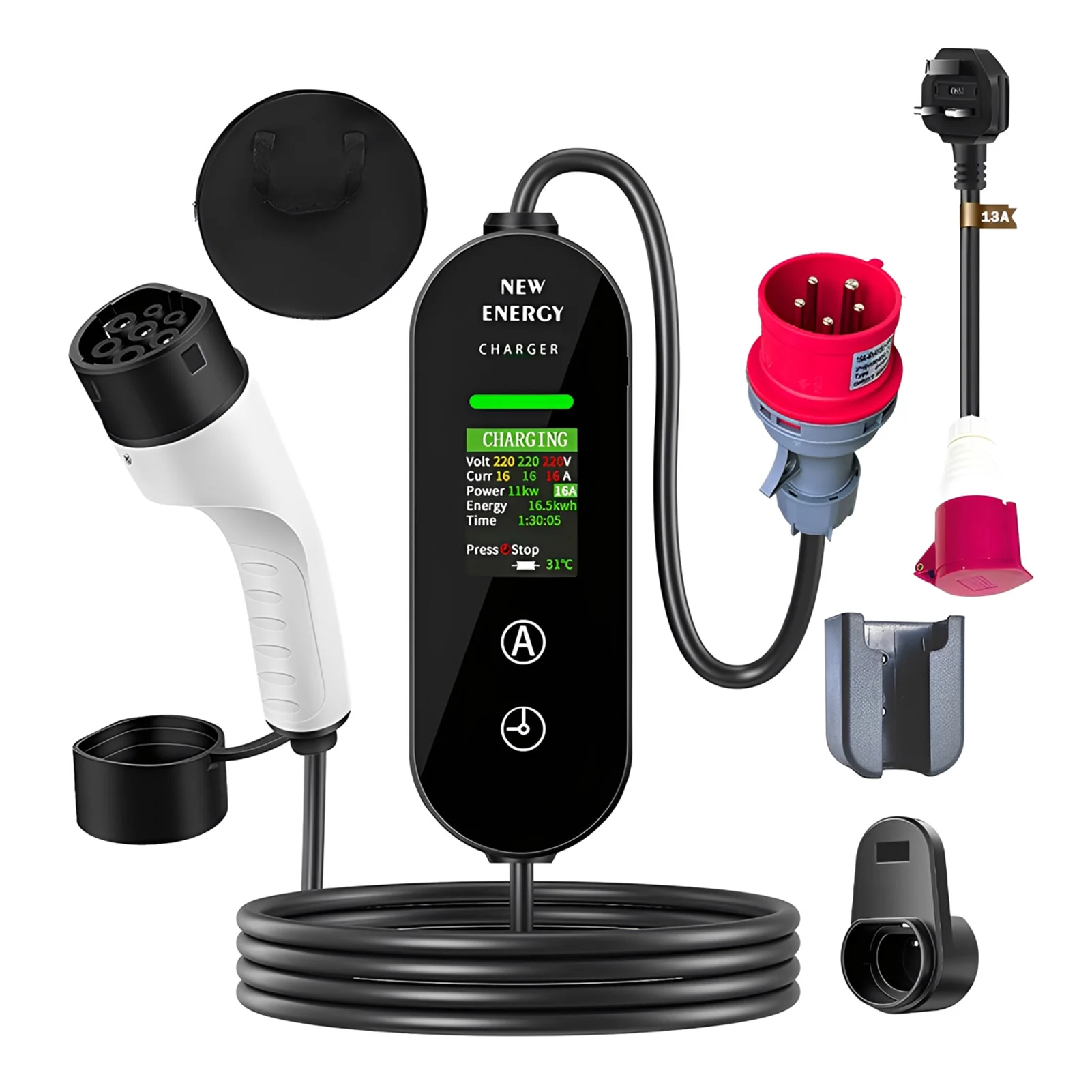 

Protable 3Phase EV Mobile Charger 11 KW 16A New EV Electric Vehicle European Standard Charger with Handbag/Hook/Wall Mount UK