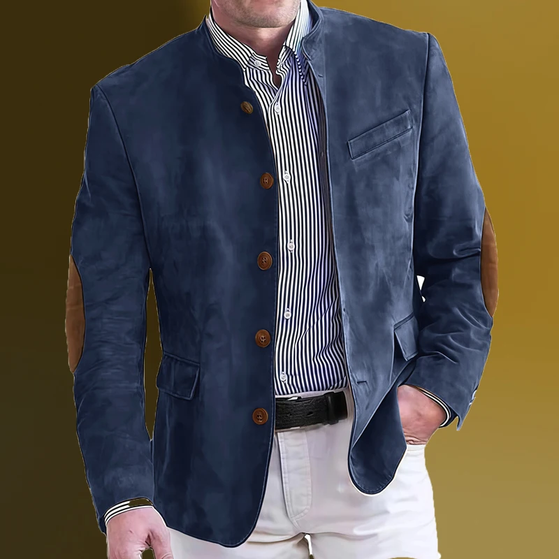 Chaquetas de hombre de gamuza de imitación, traje térmico informal, abrigo, chaqueta ajustada marrón, traje de negocios Formal para hombre, Blazer