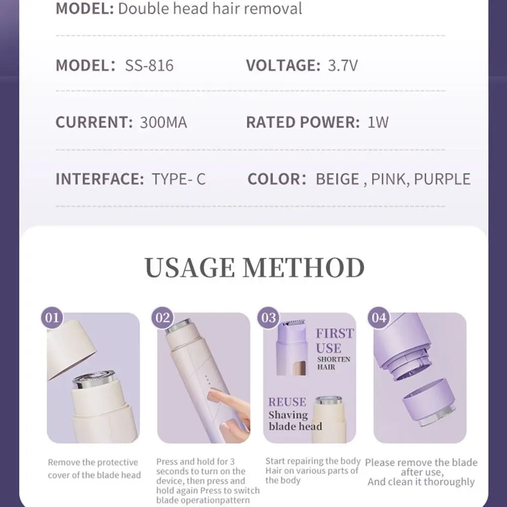 

ЖК-экран 2-в-1 Средство для удаления волос с низким уровнем шума Водонепроницаемый триммер для интимных частей Дисплей мощности Тип-C Зарядка Электрический эпилятор для лица