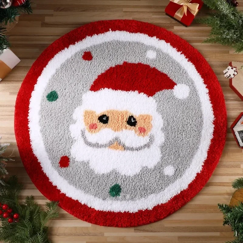 Christmas Circular Carpet Imitation Cashmere Floor Mat Holiday Decorative Carpet