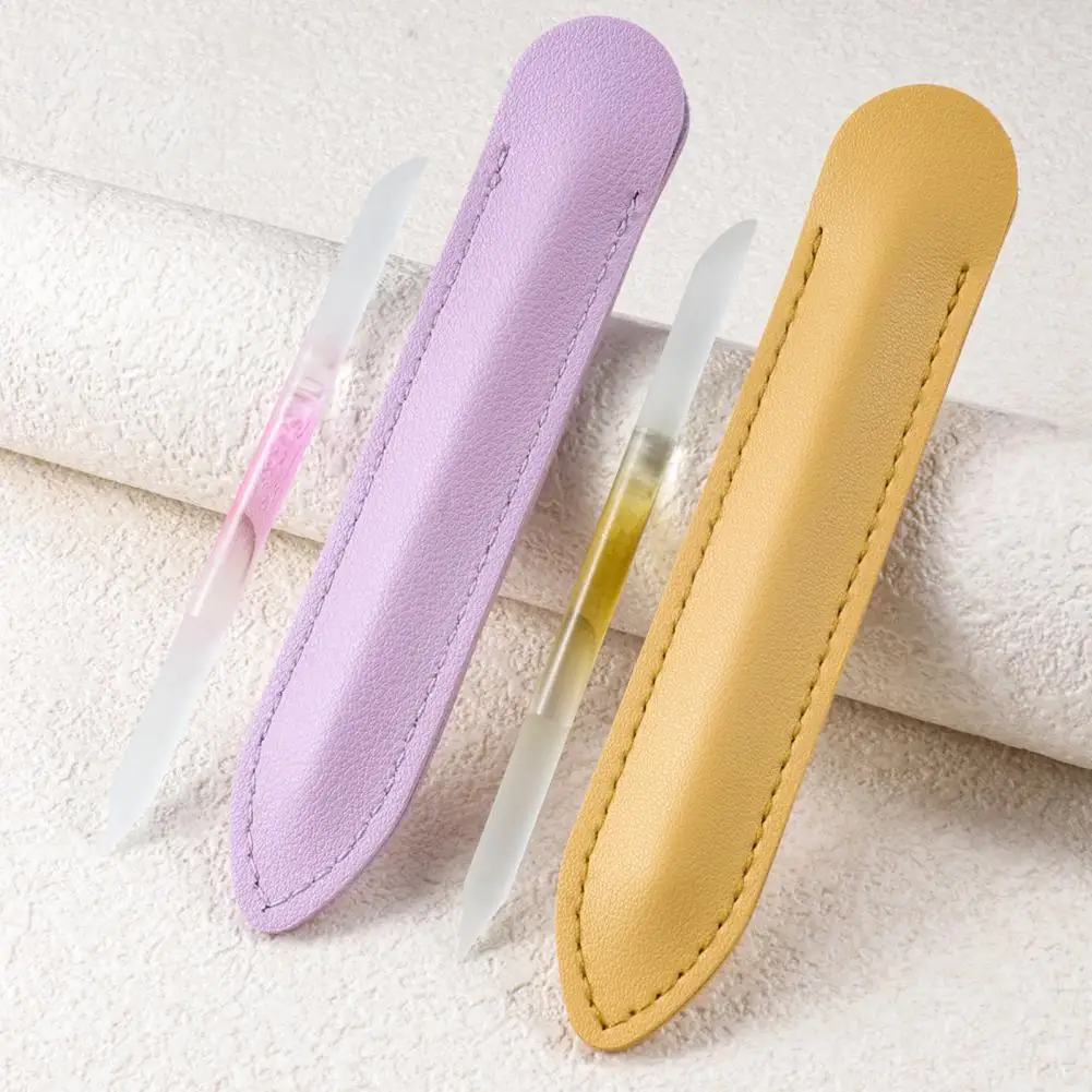 

Easy to Clean Nail File Cuticle Push Knife Glass Cuticle Pusher Set with Imitation Leather Case Professional Nail for Manicure
