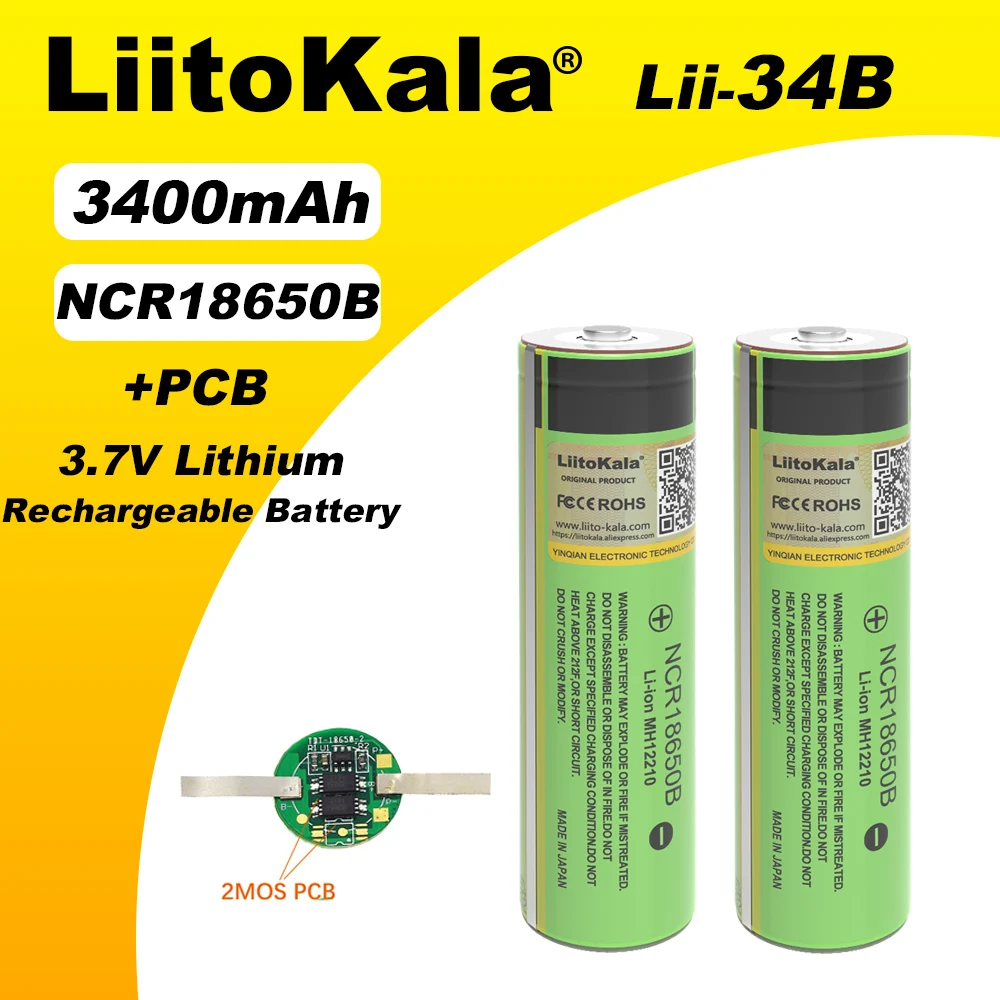 100% oryginalny akumulator litowy NCR18650B 3,7 V 3400 mAh 18650 z PCB chroniącym akumulatory LiitoKala