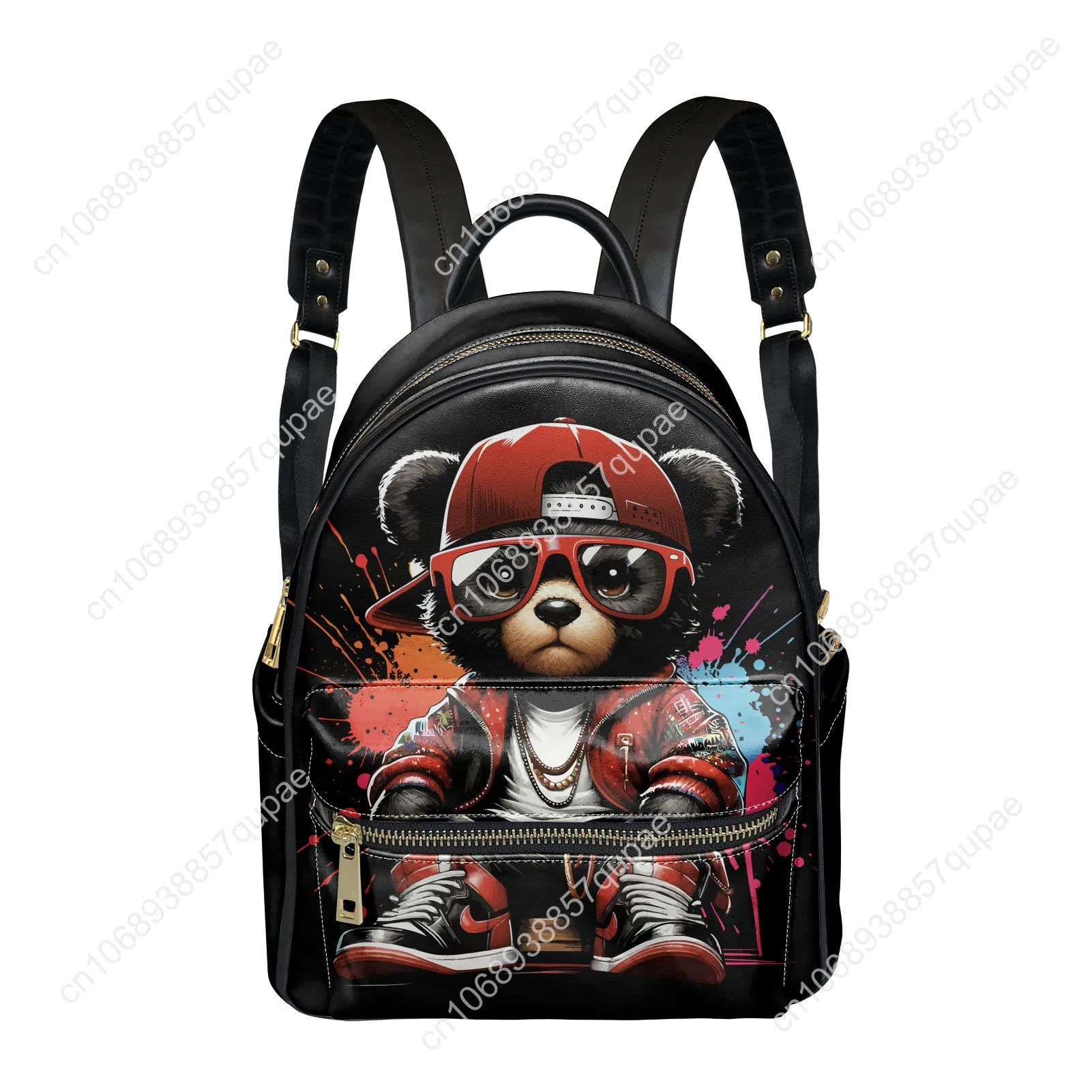 Kawaii Graffiti Bear Backpack Womens Men Personalized Double Shoulder Bag Business Travel Bookbag Rucksack Gift Daypack