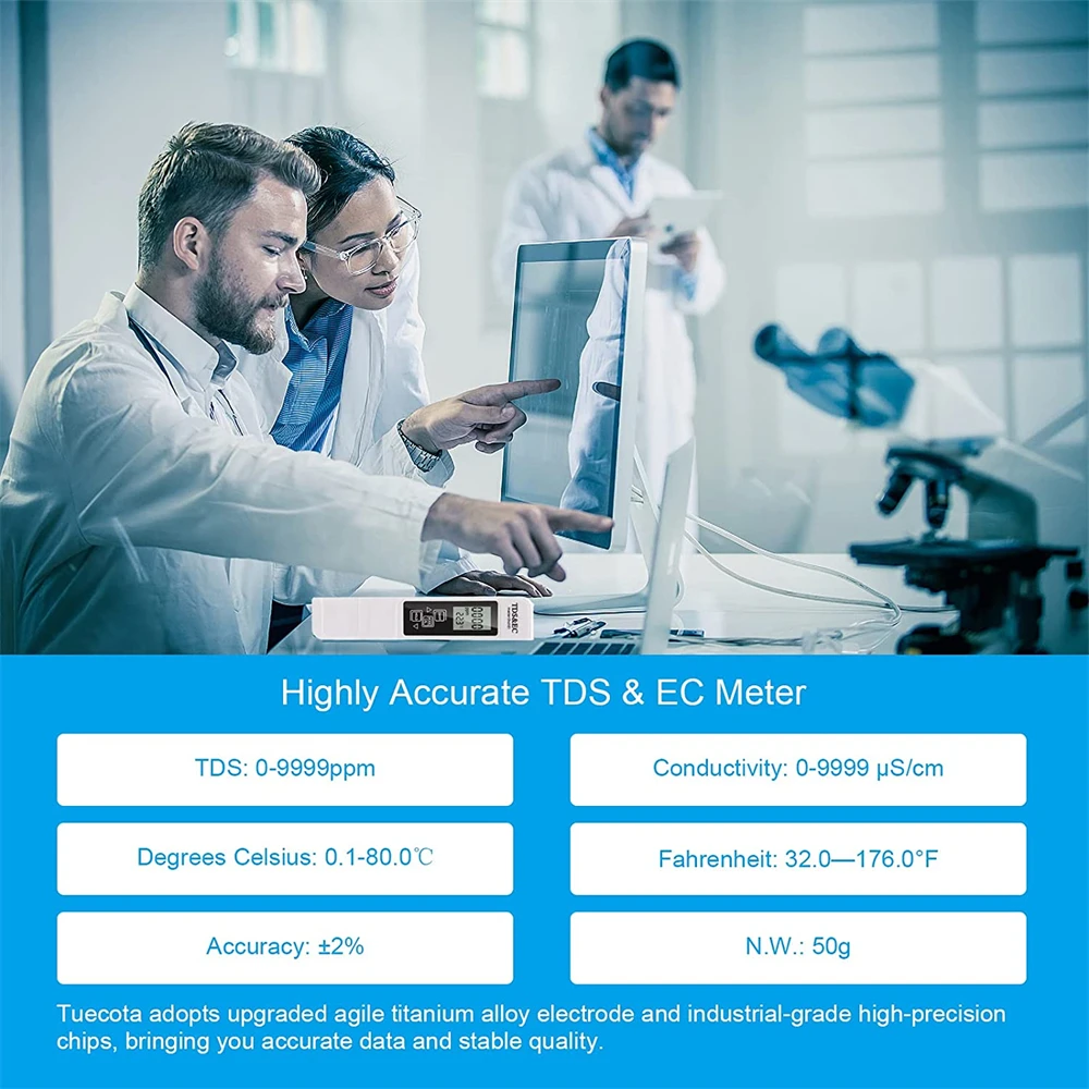 الأبيض الرقمي جهاز اختبار جودة المياه TDS EC متر المدى 0-9990 متعددة الوظائف نقاء المياه مقياس الحرارة درجة الحرارة جزء في المليون تستر