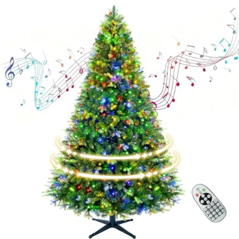 360° Rotating Prelit Christmas Tree 6.5ft - Musical Artificial Christmas Tree with Remote Control, 1036 PE & PVC Mixed