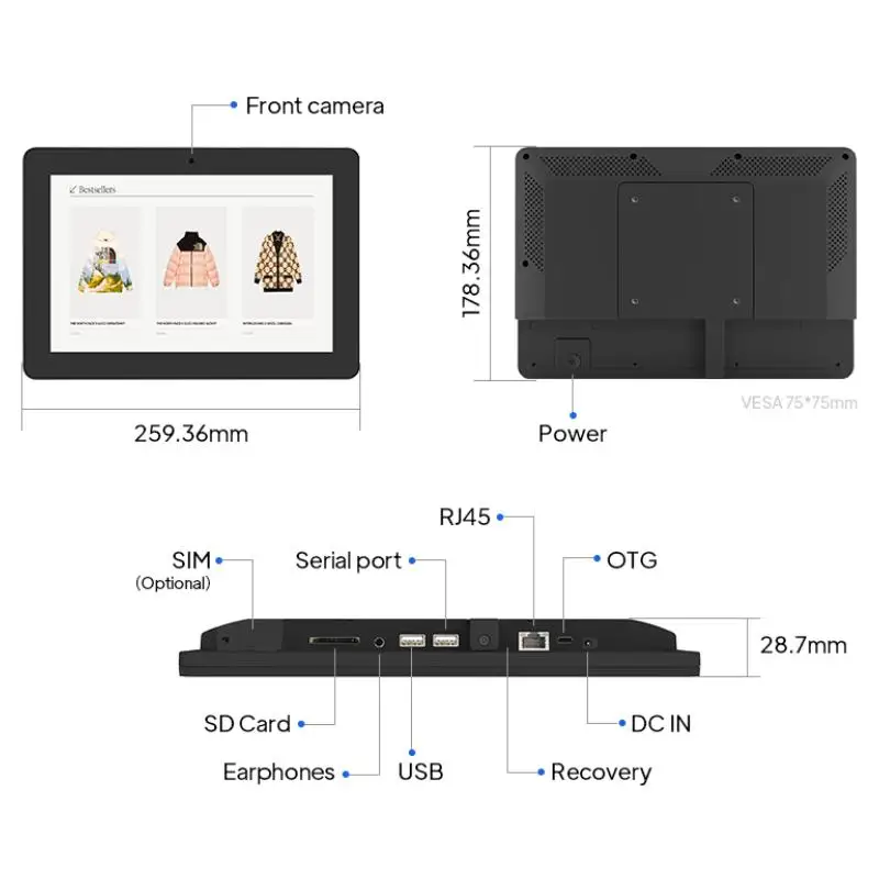 10.1 Inch Android 11 Tablet Wall Mount 4G+32G Monitor Capacitive Touch Screen PC Wifi Kitchen KDS Advertising Display VESA
