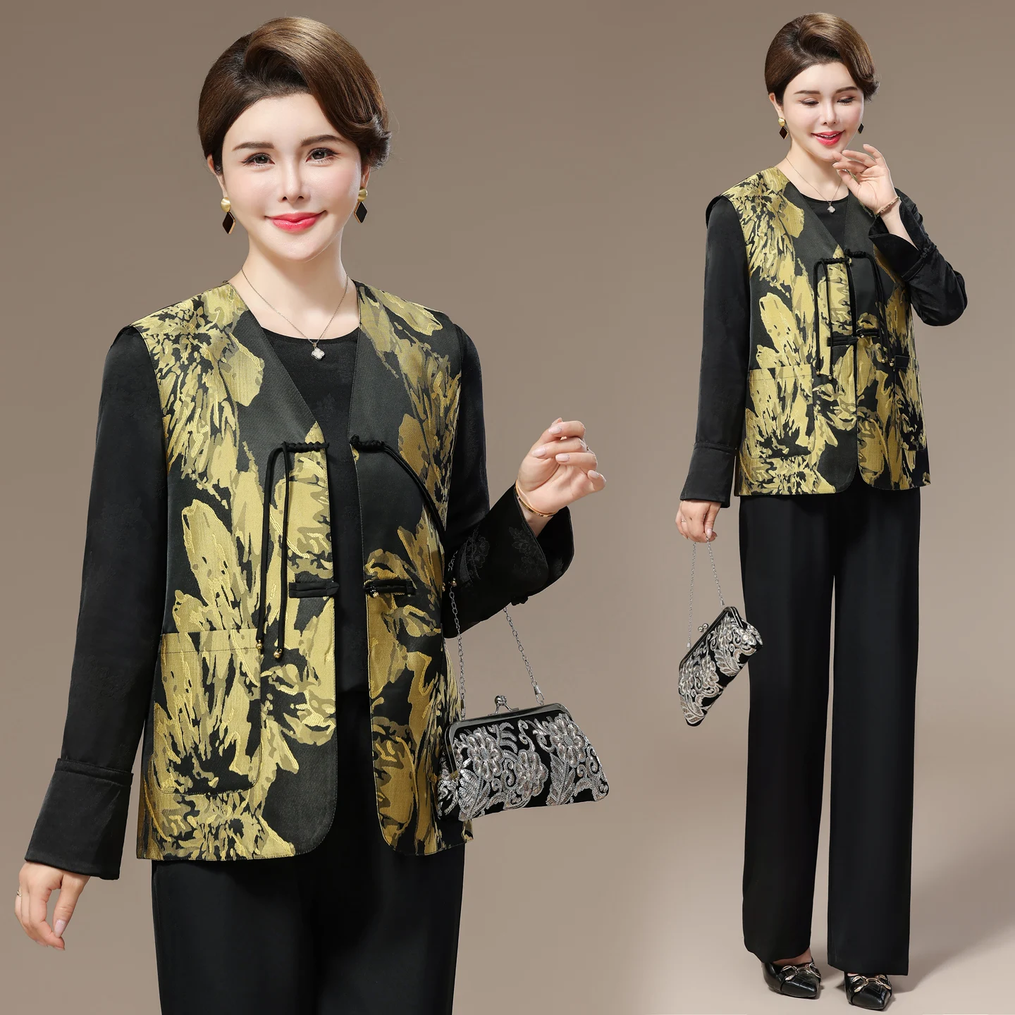

New Chinese Sle Vest 2025 Autumn Faion Outerwear for Middle-Aged And ly Women Sli andmother Top V-Ne Single-...