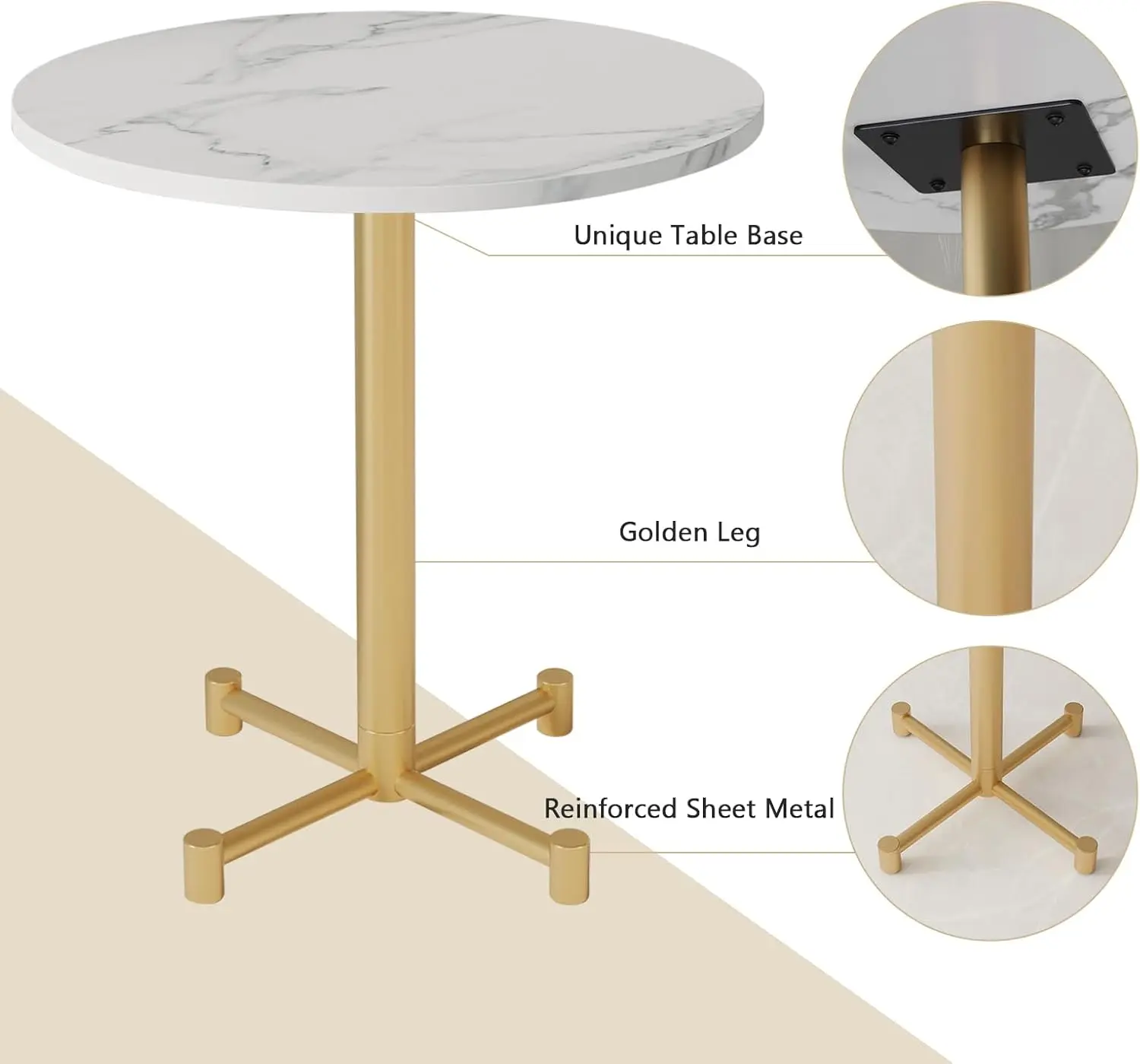 Kithkasa 31.5"" Round Dining Table For 2, Faux Marble Small Kitchen Table And Black Velvet Dining Chairs Sets Of 2, 3 Piece Mid