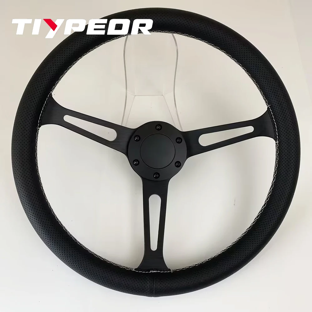 

380mm Diameter Black Flat Bracket Perforated Microfiber Leather Car Steering Wheel Racing Game Simulator Steering Wheel