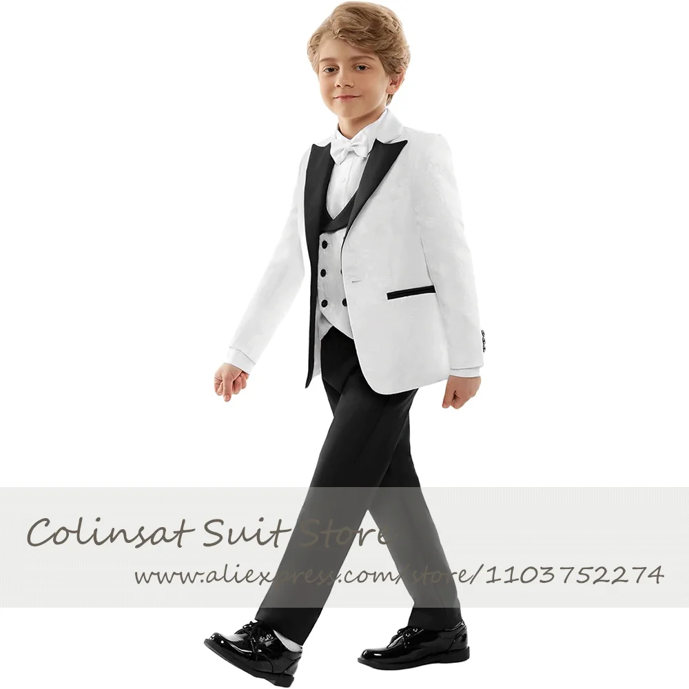 Formal Boy Suits Outfits 3 Pieces Jacquard Jacket Vest Ring Bearer Tuxedo for Wedding Guest Kids Evening Suits 3-16 Years