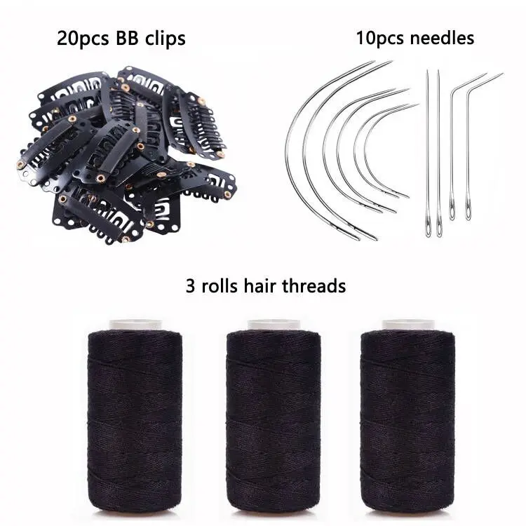 20 Pieces 32mm Hairpieces Snap Clips U Shape Wig Clips for Hair Extensions Making Wig Accessories Set Tools