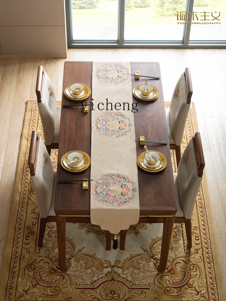 CZ-11  Copper Wood Doctrine Gold Charm Tiancheng North America Black Walnut Solid Wood Dining Table and Chair Sideboard Cabinet