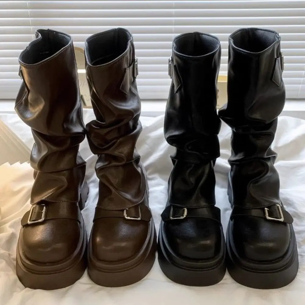 Botas de Motera para Mujer, Diseño Nuevo, Plataforma, Estilo Harajuku, Botas Altas hasta la Rodilla, Estilo Gladiador, Estilo Urbano Y2K, Botas Punk de Caña Media para Mujer