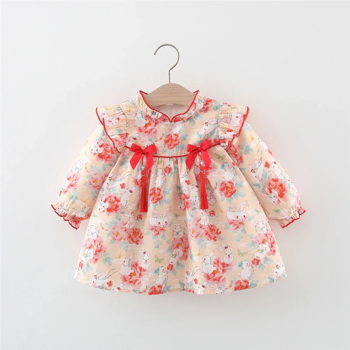 Baby Girl Dress Cute Rabbit Printed Cotton Dress Traditional Chinese Style Baby Cheongsam