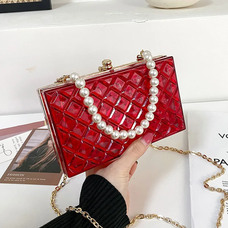 Colorful Transparent Pvc Shoulder Bag for Woman 2023 Luxury Designer Handbag and Purse Pearl Crossbody Bag Summer Ladies Box Bag