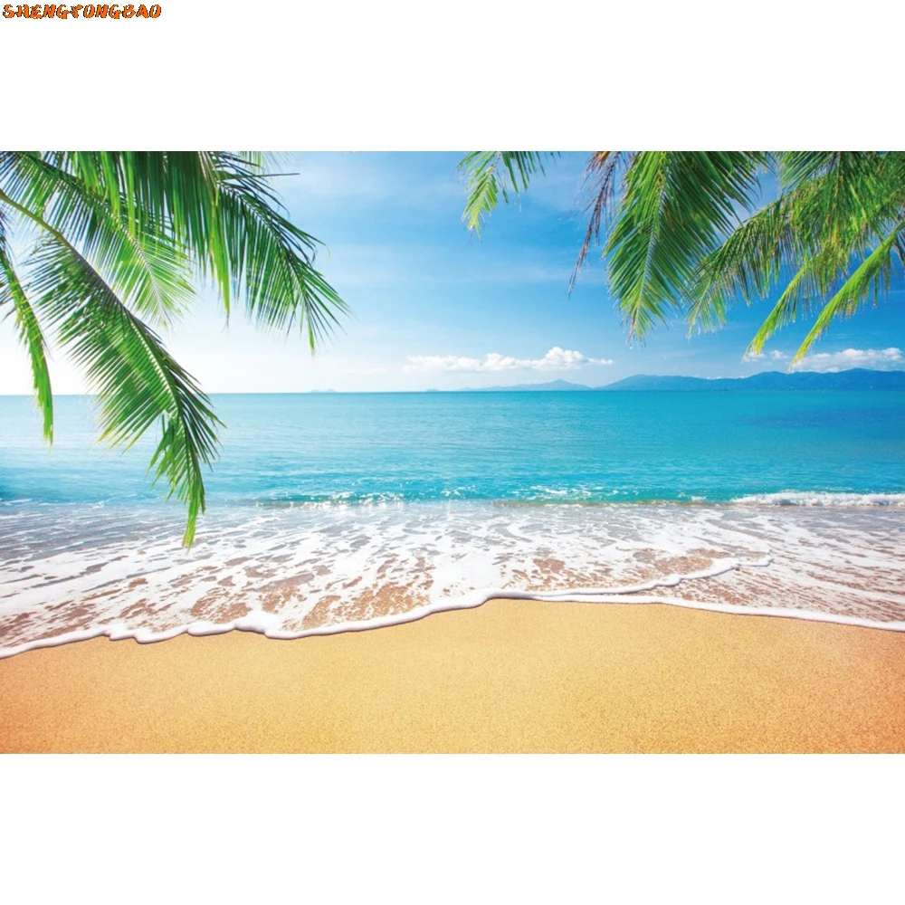 Summer Seaside Backdrop Tropical Ocean Beach Palm Tree Baby Birthday Wedding Holiday Party Photography Background Photo Studio