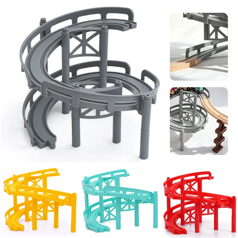 Colorful Multi‑Layer Spiral Wooden Track Replacement Parts Compatible with Brand Wooden Train Track Toys Educational Toys
