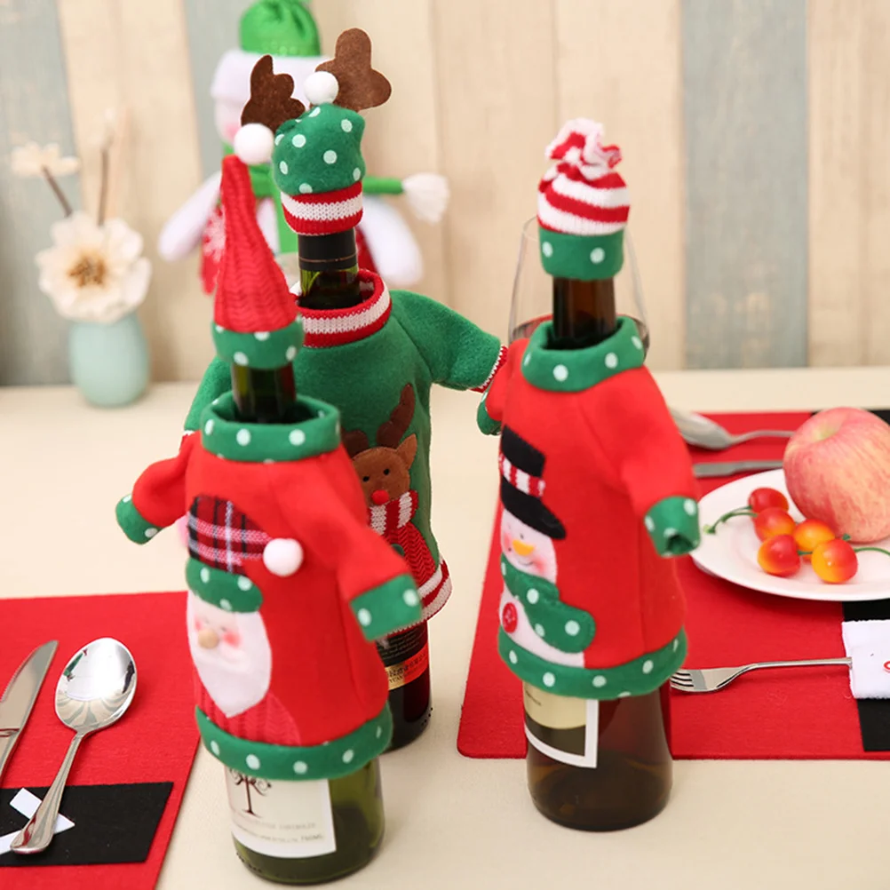 

Christmas Wine Bottle Decoration Elk Pattern Sweater Cover Fabric Elegant Gift Home Party Hotel Bar Bottle Decorations