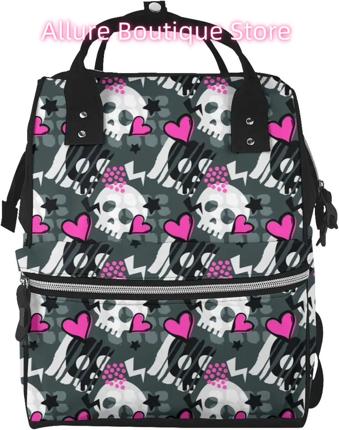 

Funky Skull Diaper Bag Backpack for Women Large Capacity Nappy Bag Multifunction Waterproof Mummy Backpacks for Mom Dad Essentia