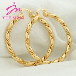 YM Gold Plated Hoop Earrings for Women Men 60MM Copper Circle Round Sliver Color Ear Wedding Gift Jewelry Accessory Daily Wear