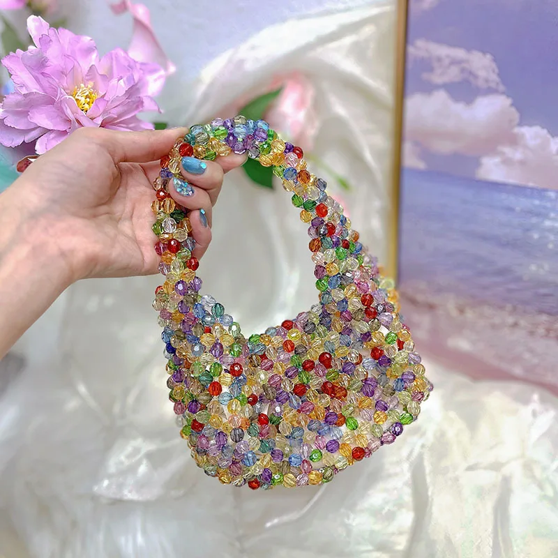 

Exquisite, small, light luxury, high-quality handmade beaded mini beaded bag, shiny change lipstick handbag.