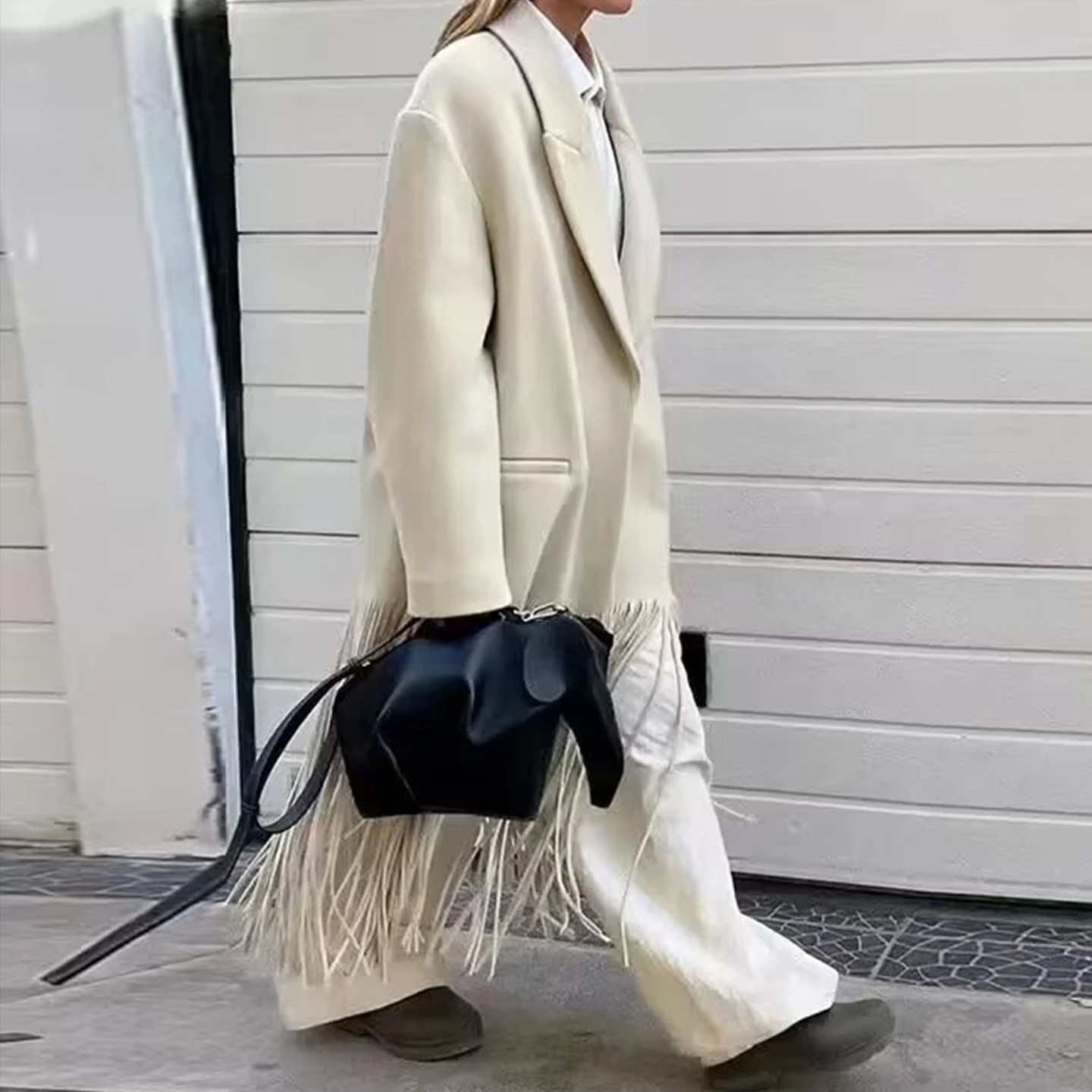 엘레 롱 미디 코트 여성용 패션 가을 2025 태슬 디테일 캐주얼 슬레 여성용 일상복