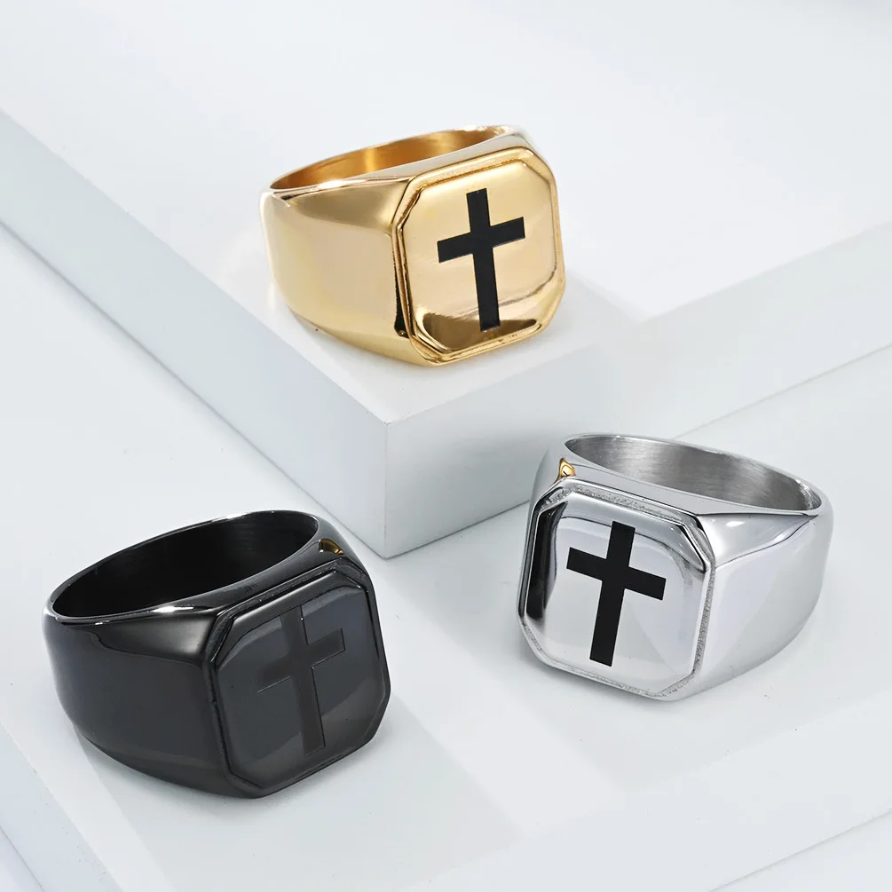 Cross Ring for Men, Prayer Holy Rings Catholic Inpsirational Religious Gift for Him,Stainless Steel Ring