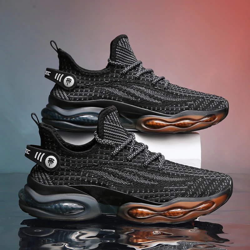 

Men Sports Running Black Jogging Shoes Casual Sneakers Outdoor Breathable Mesh Anti Slip Light Shock-absorption Sneakers Men