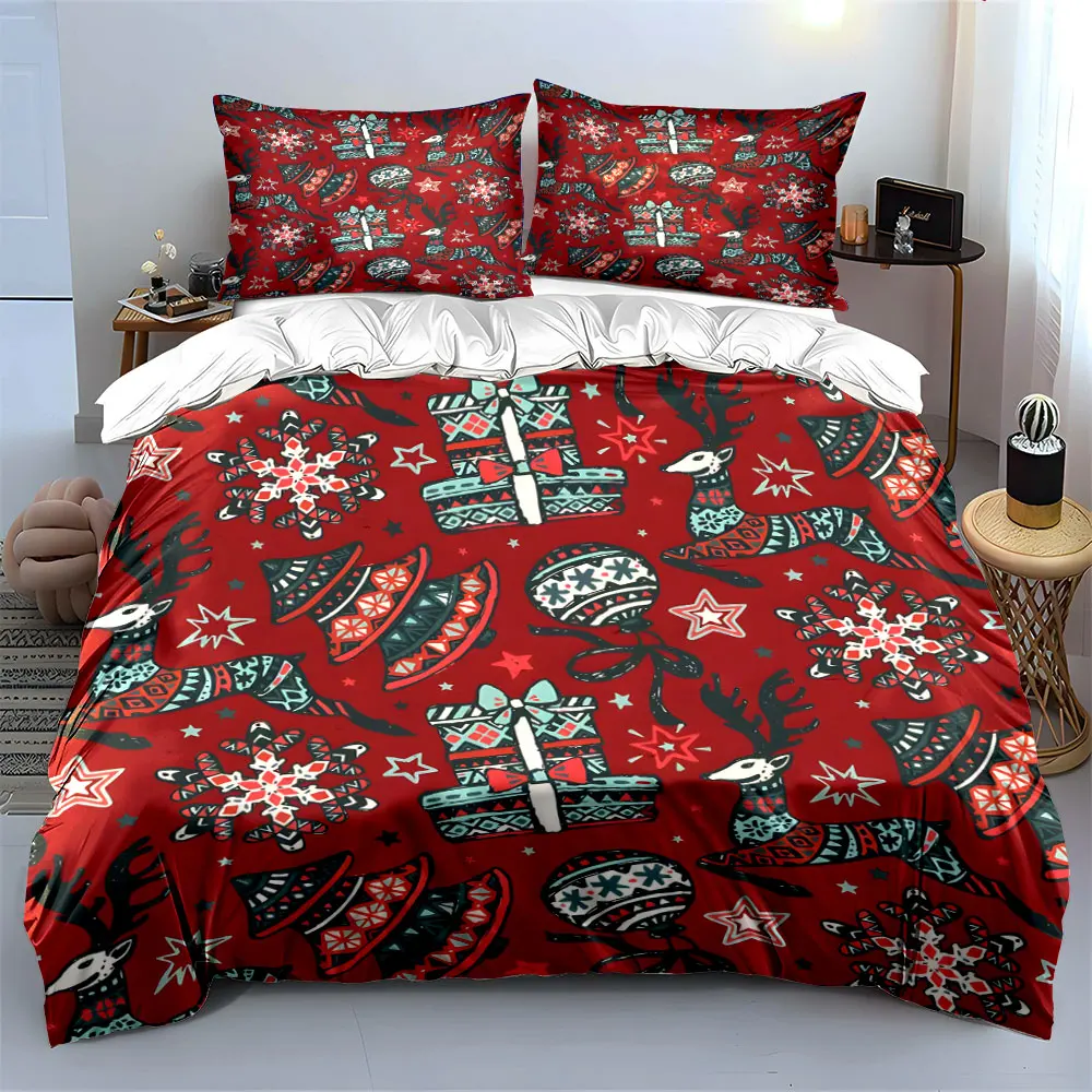 Christmas-themed festive pattern design Print Bedding set 3PC 1 duvet cover 2 pillowcases adult and children bedding set