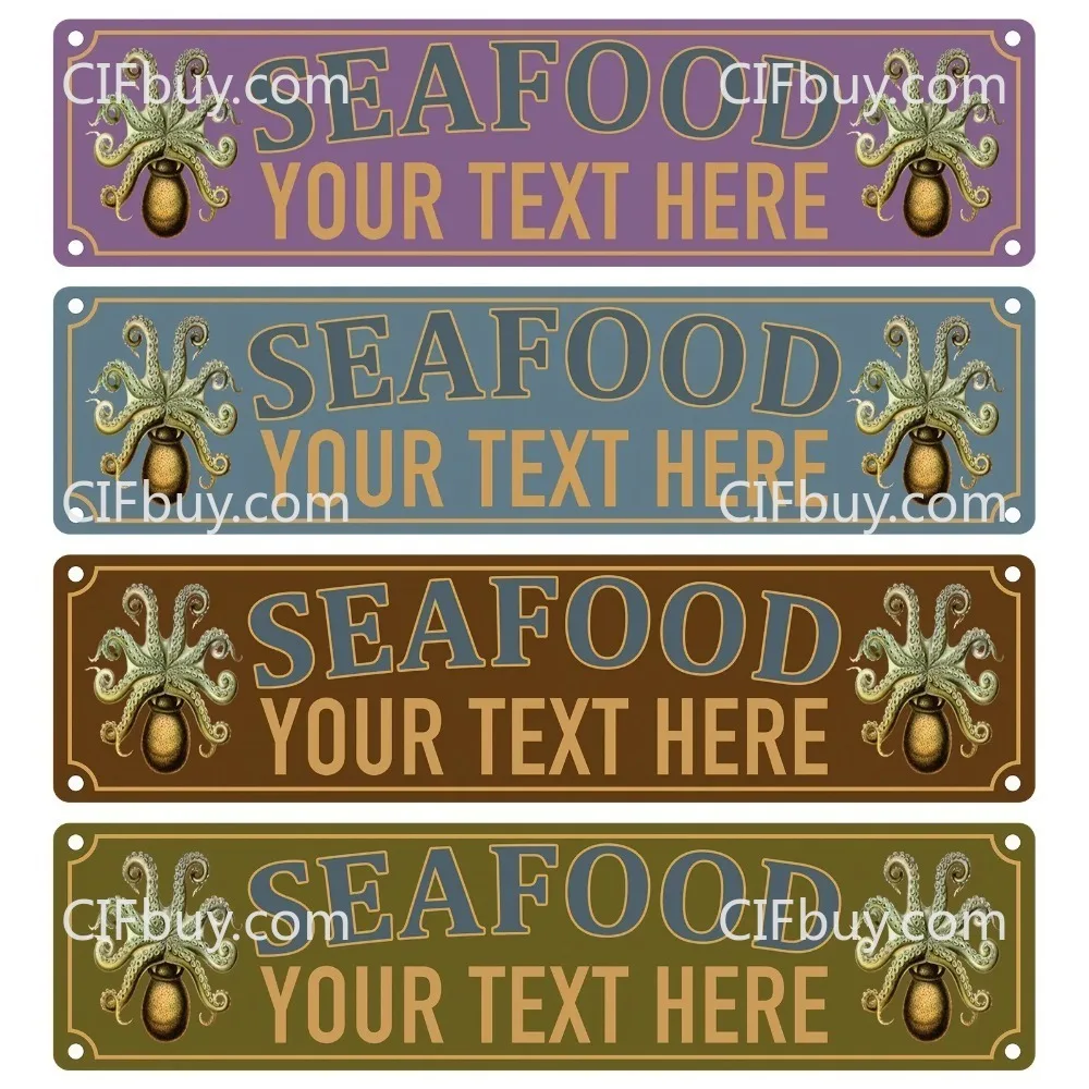 1pc Customizable Octopus Seafood Metal Plaque Personalized Text Vintage Olive Green Cafe Bar Wall Hanging Decor