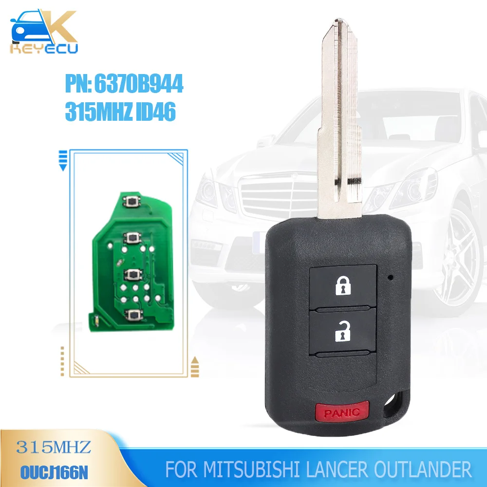 KEYECU OUCJ166N PN: 6370B944 315MHz ID46 Remote Car Key 3 Buttons for 2016 2017 2018 2019 Mitsubishi Lancer Outlander